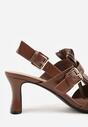 Brązowe Sandały na Słupku z Frędzlami z Przodu Cahriana