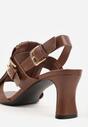 Brązowe Sandały na Słupku z Frędzlami z Przodu Cahriana