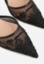 Czarne Transparentne Sandały na Szpilce Ozdobione Koronką  Thetune