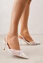 Białe Transparentne Sandały na Szpilce Ozdobione Koronką  Thetune