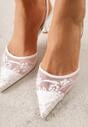 Białe Transparentne Sandały na Szpilce Ozdobione Koronką  Thetune