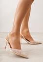 Beżowe Transparentne Sandały na Szpilce Ozdobione Koronką  Thetune