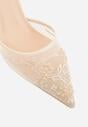 Beżowe Transparentne Sandały na Szpilce Ozdobione Koronką  Thetune
