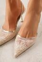 Złote Transparentne Sandały na Szpilce Ozdobione Koronką  Thetune