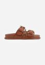 Brązowe Klapki z Metalicznymi Klamrami Aetheta