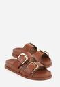 Brązowe Klapki z Metalicznymi Klamrami Aetheta