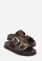 Ciemnobrązowe Klapki z Metalicznymi Klamrami Aetheta