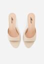 Beżowe Klapki na Obcasie Kaczuszka z Odkrytym Noskiem Nadah
