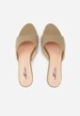 Ciemnobeżowe Klapki na Obcasie Kaczuszka z Odkrytym Noskiem Nadah