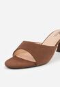 Brązowe Klapki na Obcasie Kaczuszka z Odkrytym Noskiem Nadah
