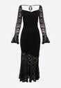 Czarna Elegancka Sukienka VICES z Koronki z Wiązaniem z Tyłu Drenvienne
