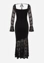 Czarna Elegancka Sukienka VICES z Koronki z Wiązaniem z Tyłu Drenvienne
