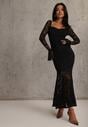 Czarna Elegancka Sukienka VICES z Koronki z Wiązaniem z Tyłu Drenvienne