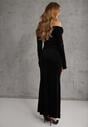 Czarna Sukienka z Weluru VICES Off Shoulder z Rozcięciem Elinesh
