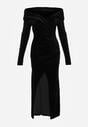 Czarna Sukienka z Weluru VICES Off Shoulder z Rozcięciem Elinesh