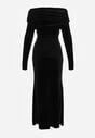 Czarna Sukienka z Weluru VICES Off Shoulder z Rozcięciem Elinesh