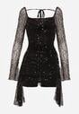 Czarna Dopasowana Sukienka VICES Zdobiona Cekinami i Wiązaniem Alethrolphi