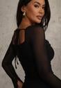 Czarna Sukienka VICES Bodycon z Siateczki z Wiązaniem na Plecach Urilryss