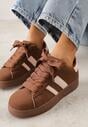 Brązowo-Białe Sneakersy na Niskiej Platformie z Naszywkami Flordexia