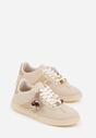 Beżowe Sneakersy Typu Tenisówki Ozdobione Koralikami Daemeli
