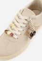 Beżowe Sneakersy Typu Tenisówki Ozdobione Koralikami Daemeli