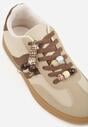 Ciemnobeżowe Sneakersy Typu Tenisówki Ozdobione Koralikami Daemeli