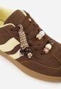 Brązowe Sneakersy Typu Tenisówki Ozdobione Koralikami Daemeli