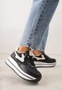 Czarne Sneakersy na Platformie z Tweedowym Zdobieniem i Perforacją Dioseleia
