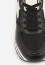 Czarne Sneakersy na Platformie z Tweedowym Zdobieniem i Perforacją Dioseleia