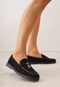 Czarne Mokasyny z Imitacji Zamszu z Zawieszką na Nosku Theophitos