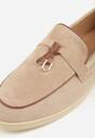 Ciemnobeżowe Mokasyny z Imitacji Zamszu z Zawieszką na Nosku Theophitos