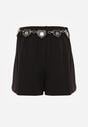 Czarne Spódnico-Szorty z Metalicznymi Sercami przy Łańcuszku Meztila