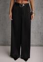 Czarne Spodnie Szerokie z Dodatkiem Bawełny High Waist z Metaliczną Klamrą Azaerixis
