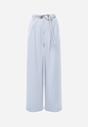 Niebieskie Spodnie Szerokie z Dodatkiem Bawełny High Waist z Metaliczną Klamrą Azaerixis