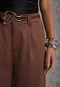 Brązowe Spodnie Szerokie z Dodatkiem Bawełny High Waist z Metaliczną Klamrą Azaerixis