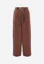 Brązowe Spodnie Szerokie z Dodatkiem Bawełny High Waist z Metaliczną Klamrą Azaerixis