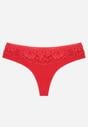 Czerwone Majtki Typu Stringi z Bawełną i Koronką Zeliche