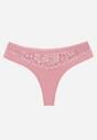 Różowe Majtki Typu Stringi z Bawełną i Koronką Zeliche
