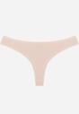 Beżowe Gładkie Majtki Stringi z Bawełną Chrysile