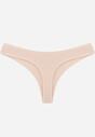 Beżowe Gładkie Majtki Stringi z Bawełną Chrysile