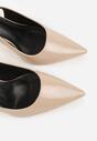 Beżowe Sandały Slingback na Szpilce z Lakierowanym Połyskiem i Aplikacją Phisvienne