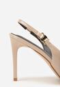 Beżowe Sandały Slingback na Szpilce z Lakierowanym Połyskiem i Aplikacją Phisvienne