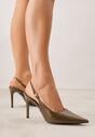 Zielone Sandały Slingback na Szpilce z Lakierowanym Połyskiem i Aplikacją Phisvienne