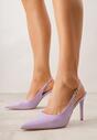 Fioletowe Sandały Slingback na Szpilce z Lakierowanym Połyskiem i Aplikacją Phisvienne