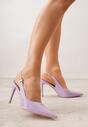Fioletowe Sandały Slingback na Szpilce z Lakierowanym Połyskiem i Aplikacją Phisvienne