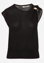 Czarna Wiskozowa Bluzka Bez Rękawów z Dzianiny Zdobiona Metaliczną Aplikacją Alutina