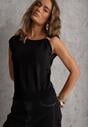 Czarna Wiskozowa Bluzka Bez Rękawów z Dzianiny Zdobiona Metaliczną Aplikacją Alutina