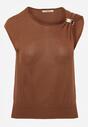 Brązowa Wiskozowa Bluzka Bez Rękawów z Dzianiny Zdobiona Metaliczną Aplikacją Alutina