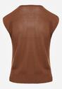 Brązowa Wiskozowa Bluzka Bez Rękawów z Dzianiny Zdobiona Metaliczną Aplikacją Alutina