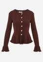 Brązowy Wiskozowy Kardigan w Prążki z Falbankami i Guzikami z Cyrkoniami Danareia